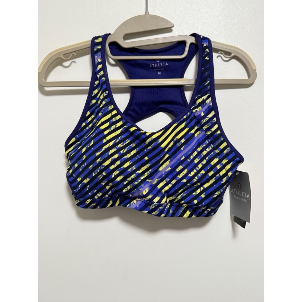 Athleta Abstract Purple Double Dare‎ Sports Bra Sz Medium Athletic Gym